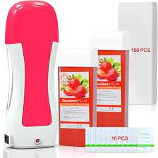 Pack of 3 Roll on Wax Heater Machine Portable Wax Warmer Electric Depilatory Roller Hair Remover Refill with Srips & Wax Refil