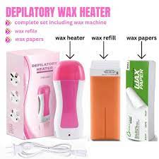 Pack of 3 Roll on Wax Heater Machine Portable Wax Warmer Electric Depilatory Roller Hair Remover Refill with Srips & Wax Refil