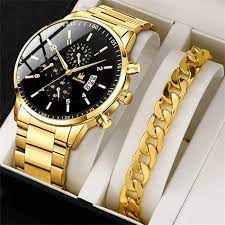 Pack of 2 Fashion Mens Stainless Steel Watches Wristwatch Calendar Luminous Clock Men Business Casual Watch