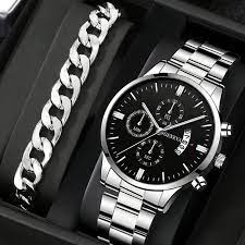 Pack of 2 Fashion Mens Stainless Steel Watches Wristwatch Calendar Luminous Clock Men Business Casual Watch